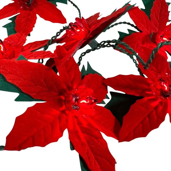 Vintage Velvet Poinsettia Christmas Tulip Reflector Red 10 Light Strand - Picture 3 of 9